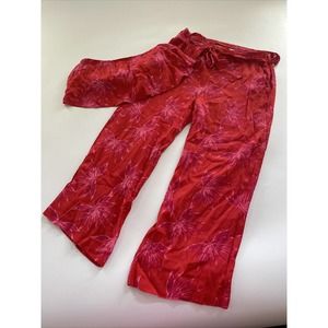 Dee Elly‎ 2 Piece Pants and Cropped Top Outfit Hawaiian Print Red Women's Large